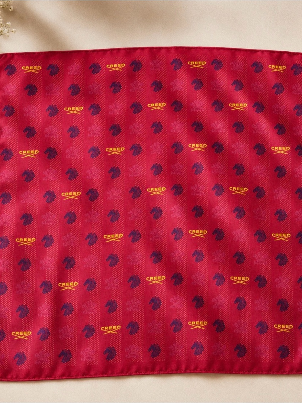 Creed 1760 Hot Pink Silk Scarf with Navy and Yellow Motif